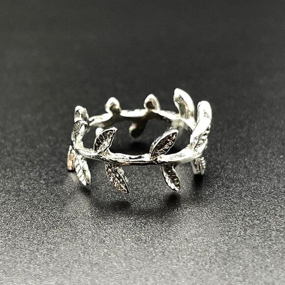 925 Sterling Silver Leaves and Branches Eternity Ring Size 8 - Picture 6 of 9